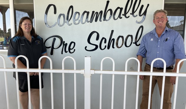 : Colleen Kelly, Coleambally Pre-School Association (left) & Ben Hogg, ADAMA (right) at the Coleambally Pre School f