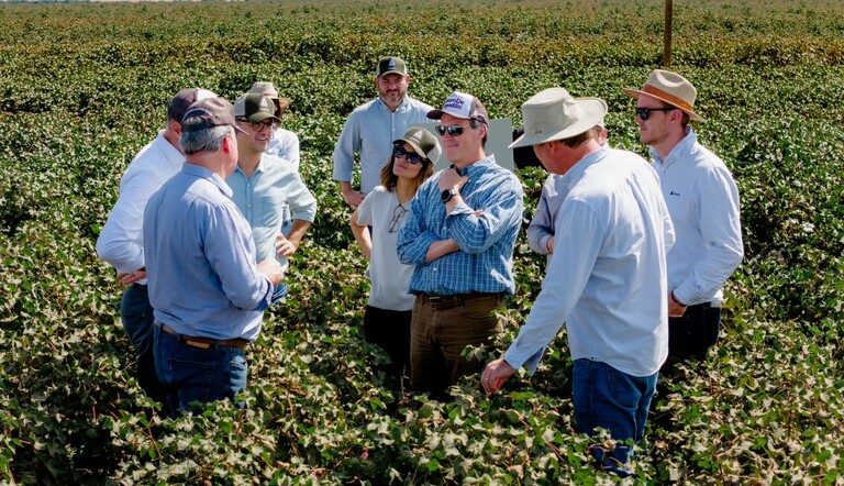 Steve Hawkins em destaque, ao centro, acompanhado da liderança da ADAMA no Brasil se reúne com produtores no MT
