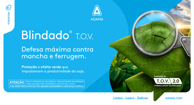 Imagem de folha com cobertura blindada, com a frase "Blindado T.O.V. Defesa máxima contra mancha e ferrugem."