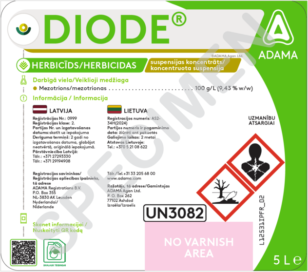 Diode priekinė etiketė