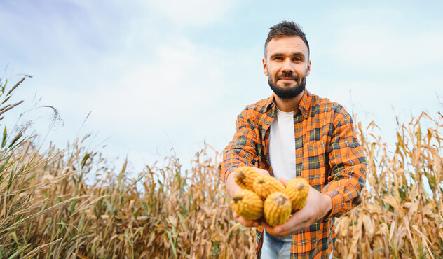 Farmer holding corn