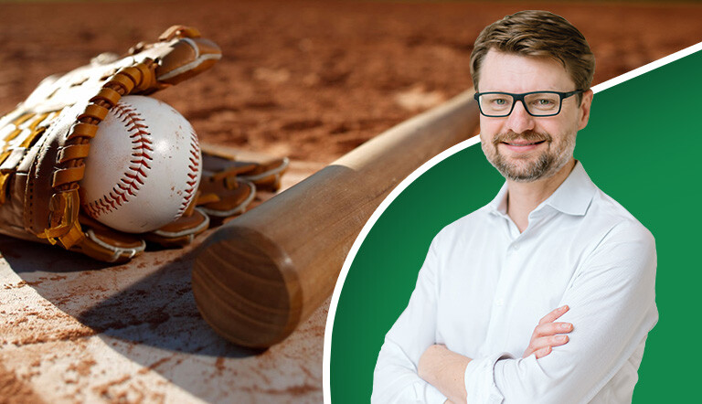 Cornie on baseball background