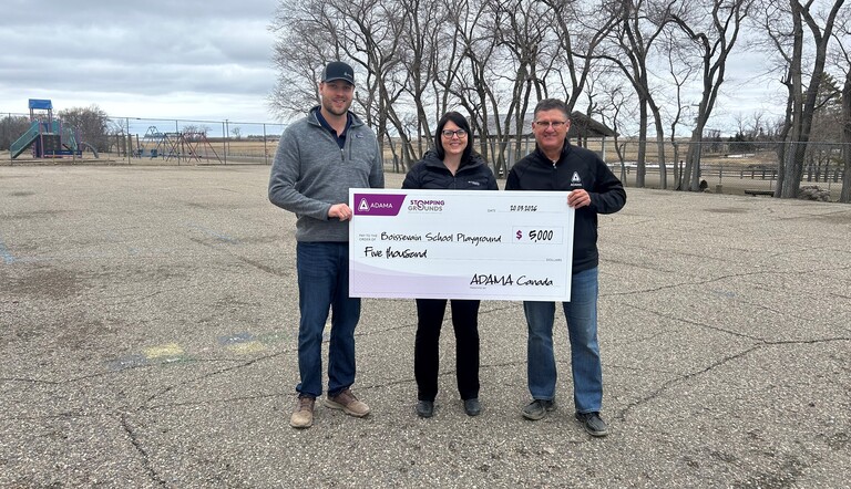 ADAMA presenting Stomping Grounds cheque to Boissevain School Playground