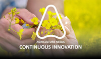 ADAMA logo with canola background with title reading agriculture needs continuous improvement 